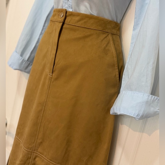 Staud Caramel Tan Poly Suede Retro Midi Maxi Pencil Column Skirt, Size 2 EUC - Picture 7 of 15